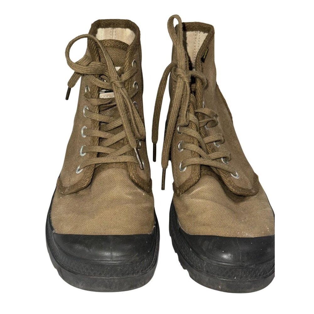 Palladium Womens Brown Canvas Lace-Up Boots With Black Rubber Sole